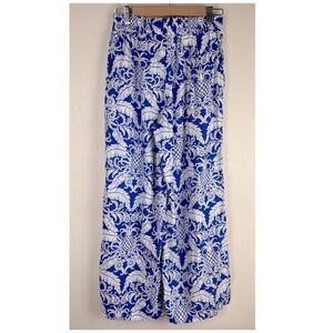 Rachel Zoe | Tropical Vacay Linen Blend Elastic Waist Wide Leg Pants | S
